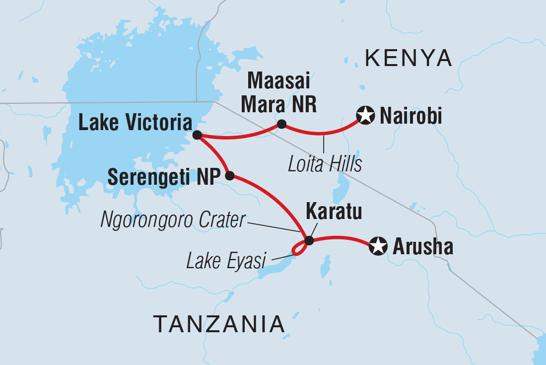 East Africa Highlights Itinerary Map