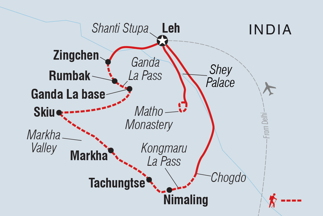 India: Trekking in Ladakh Itinerary Map