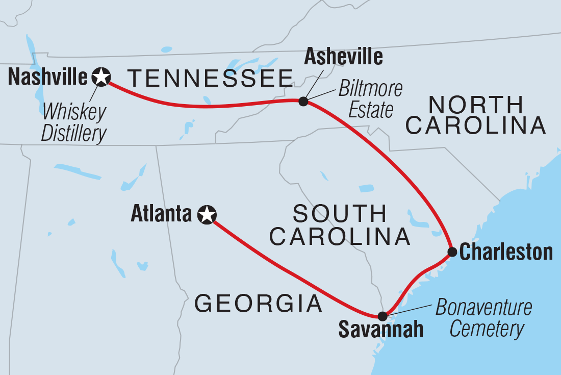 Georgia History Trail to Nashville Itinerary Map