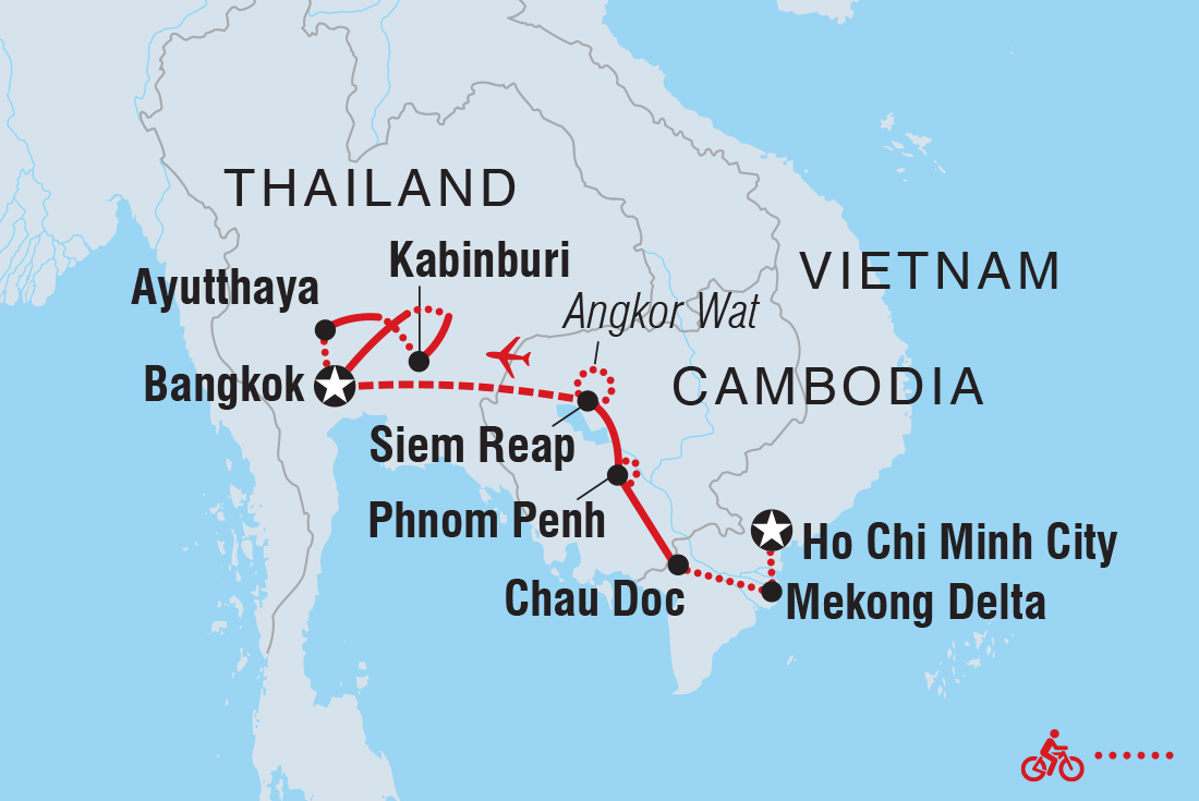 Cycle Vietnam, Cambodia & Thailand route map