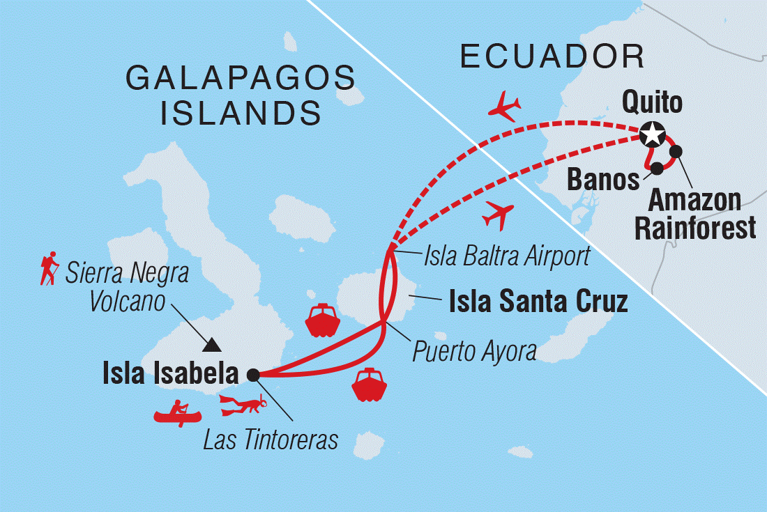 Ecuador Amazon & Galapagos Family Holiday Itinerary Map