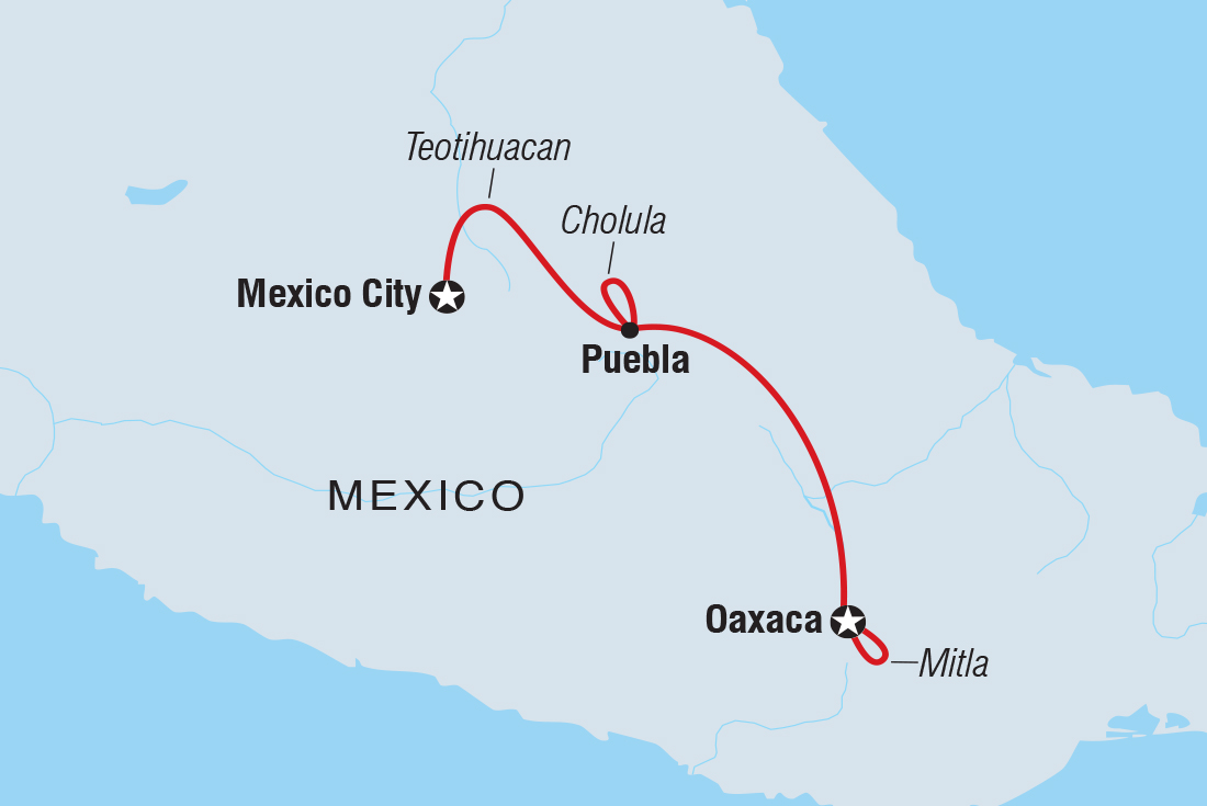 Premium Mexico City to Oaxaca Itinerary Map