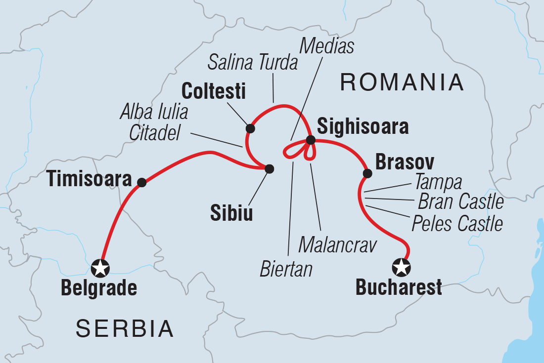 Premium Belgrade to Bucharest Itinerary Map