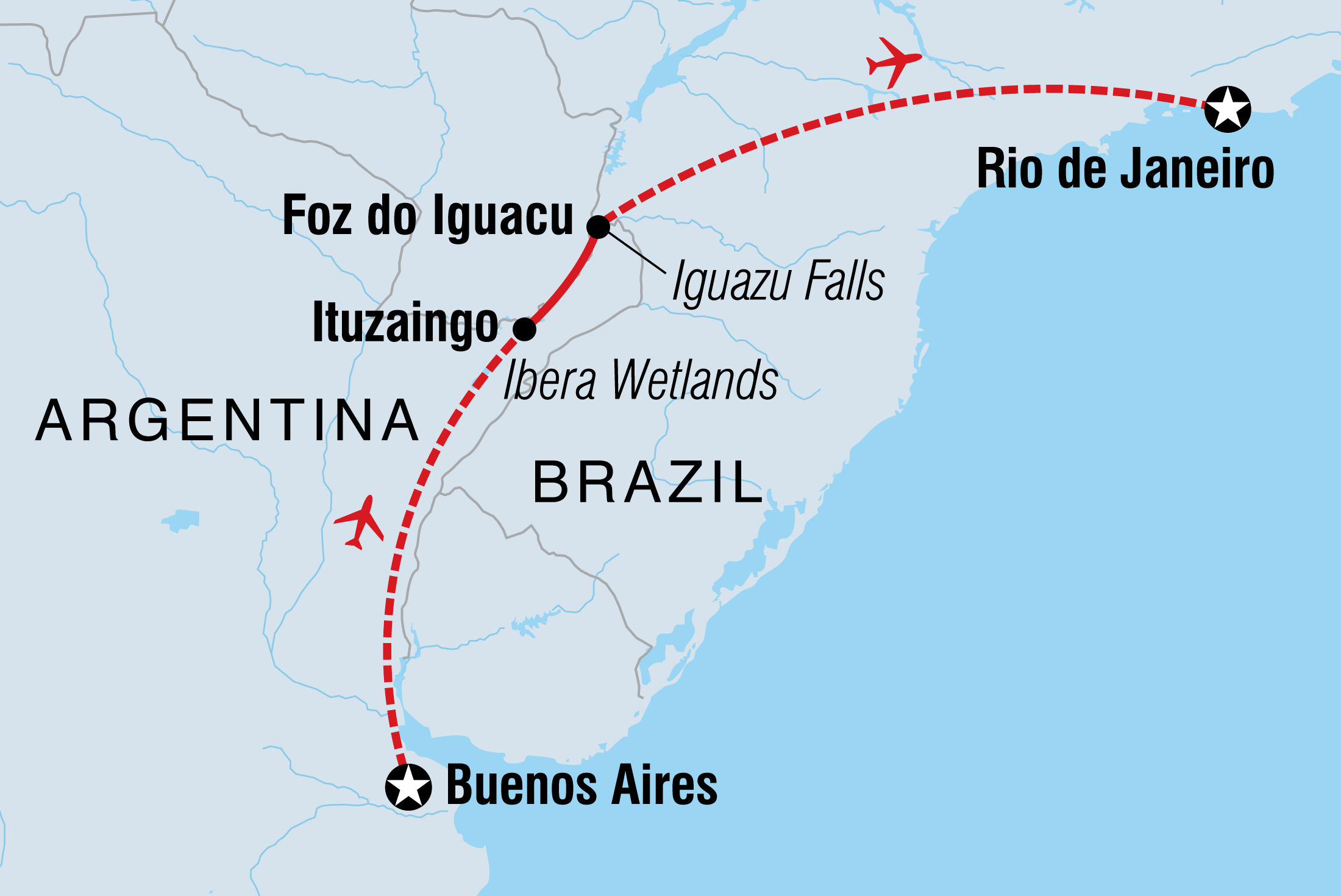 Argentina & Brazil Adventure Itinerary Map