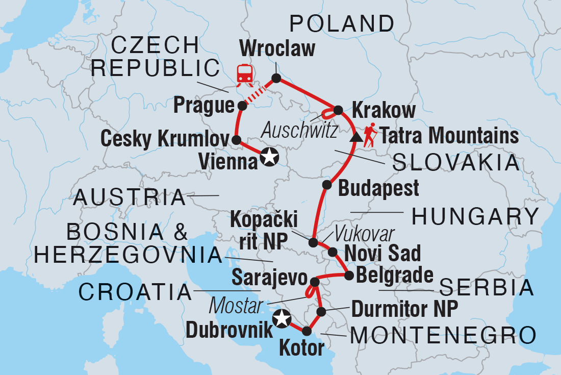 Vienna to Dubrovnik Itinerary Map