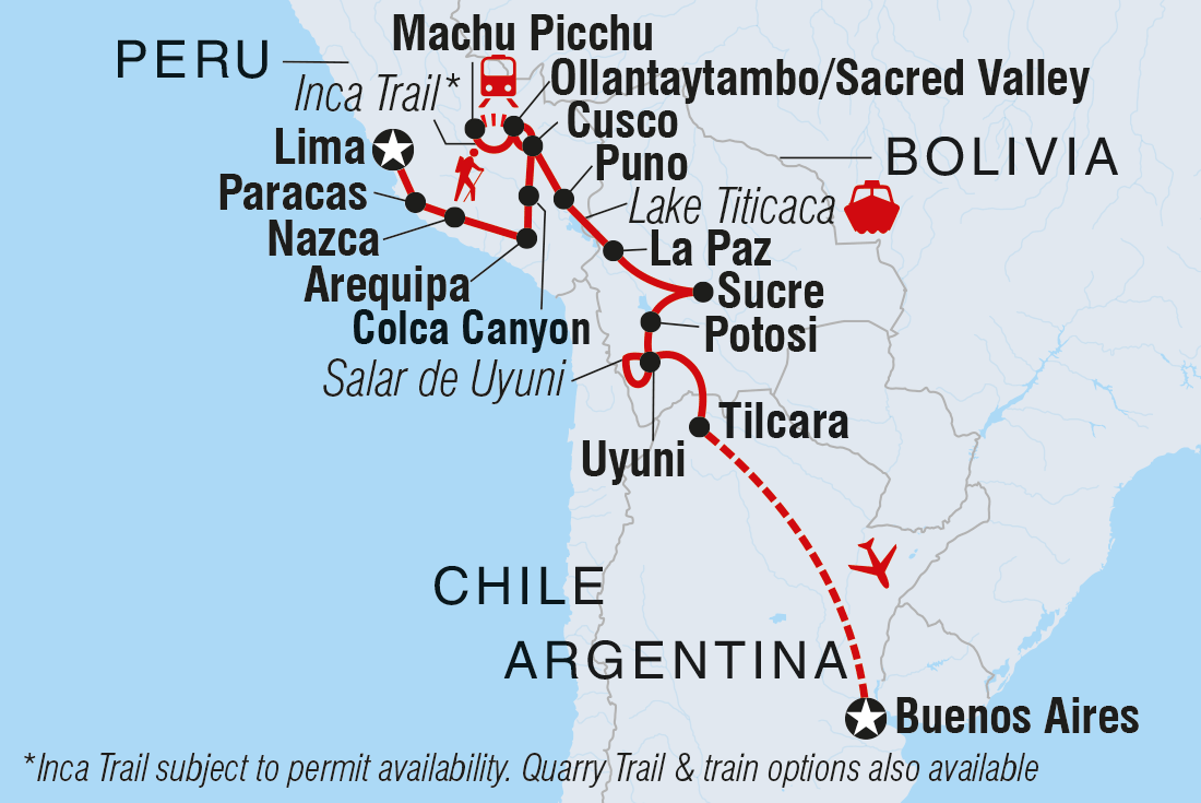 Peru, Bolivia & Argentina Adventure Itinerary Map