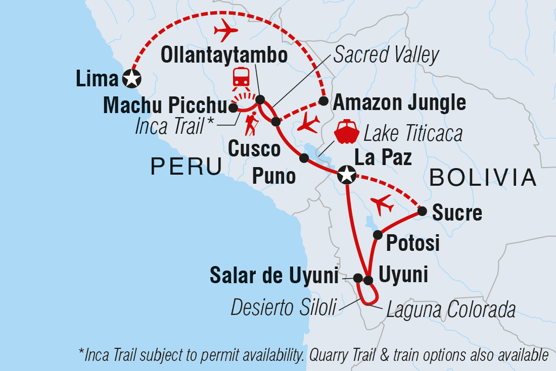Explore Peru & Bolivia Itinerary Map