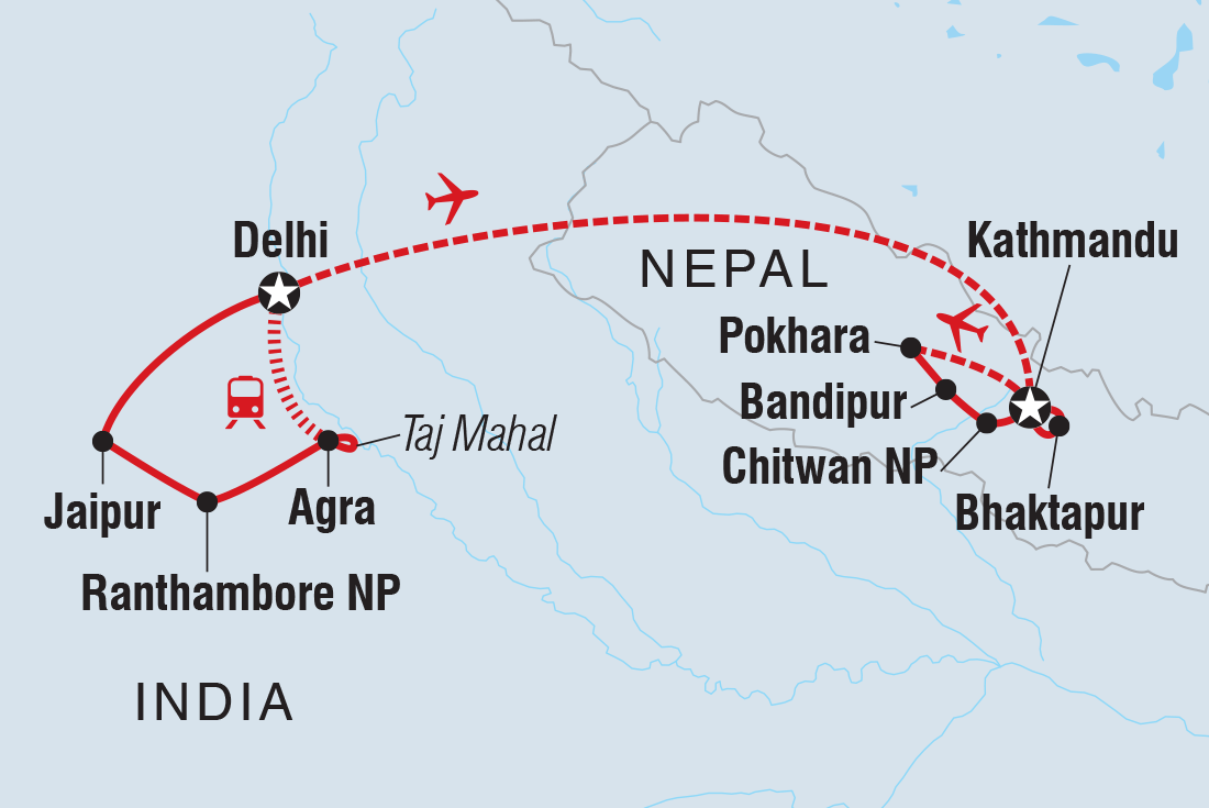 India & Nepal Adventure Itinerary Map
