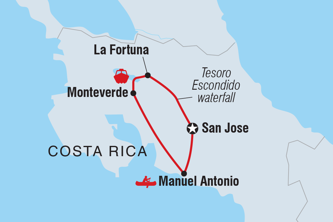 Costa Rica Experience Itinerary Map