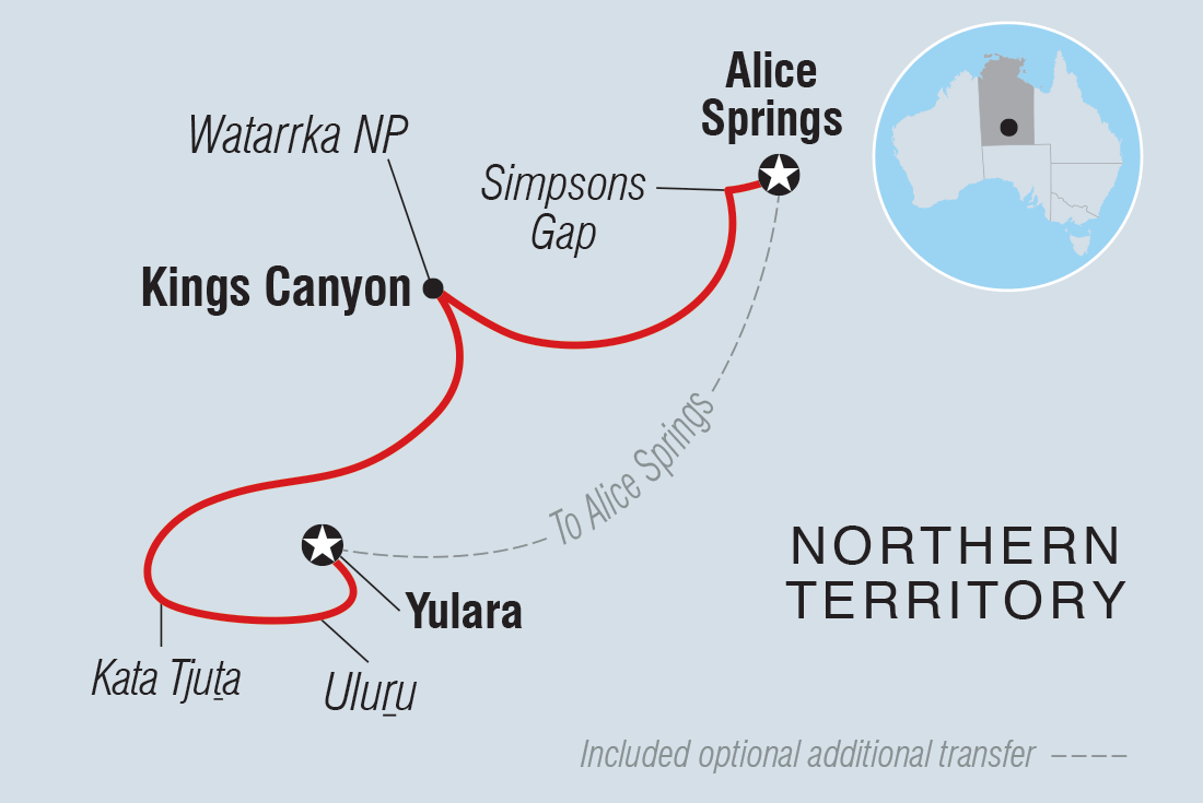 Uluru &amp; Kings Canyon Adventure Itinerary Map