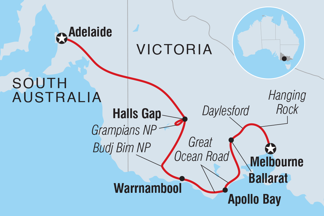 Great Ocean Road & Grampians Adventure Itinerary Map