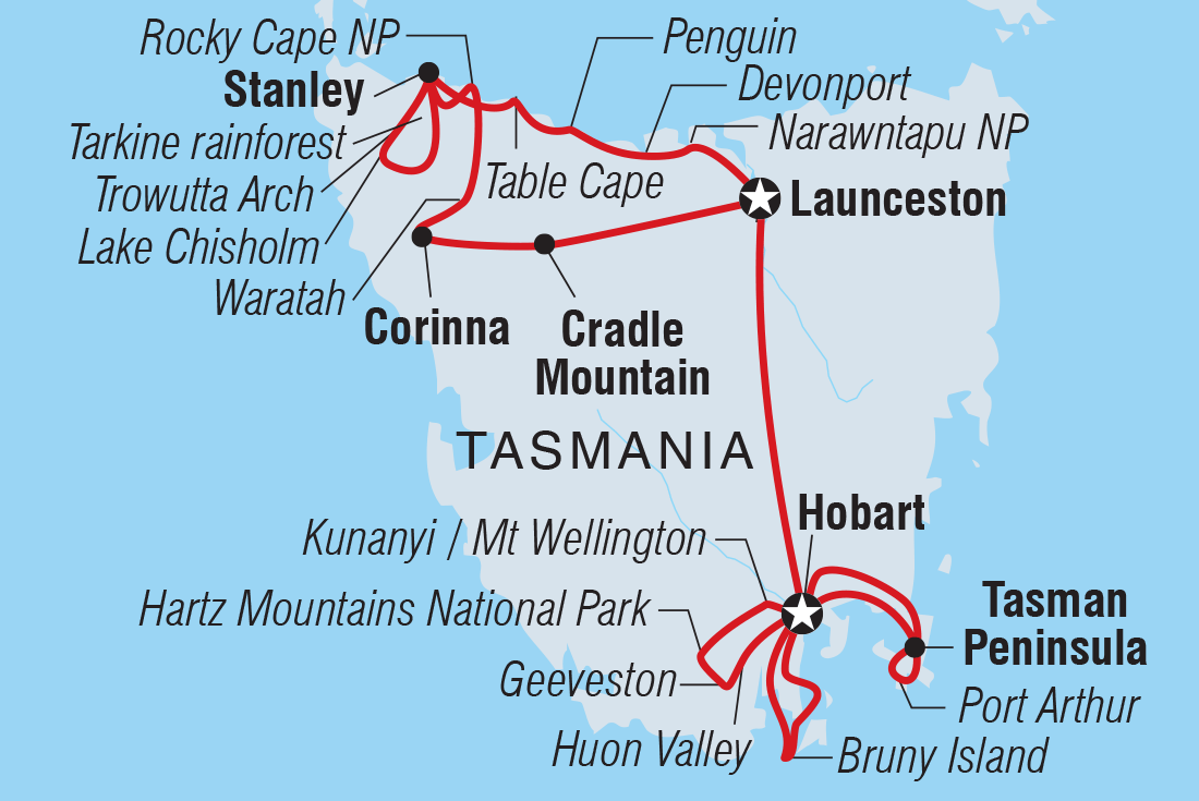 Best of Tasmania Itinerary Map