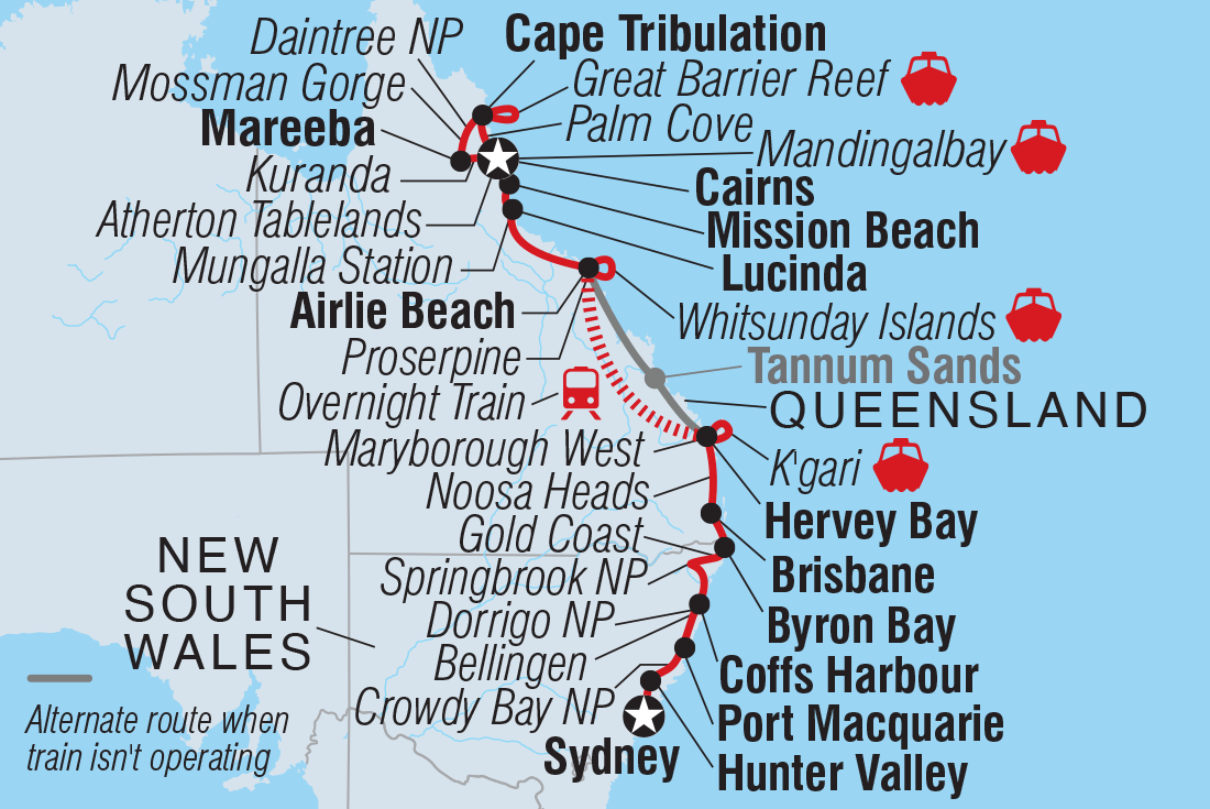 East Coast Australia Adventure Itinerary Map