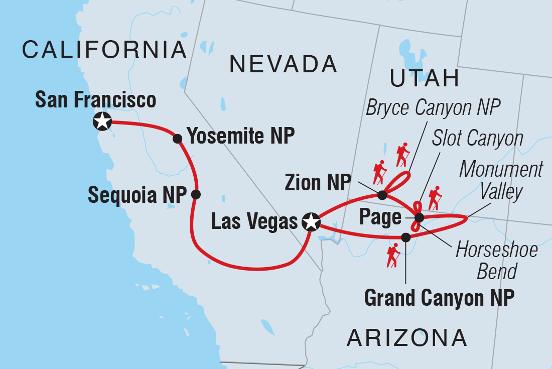 Best of Western USA Itinerary Map