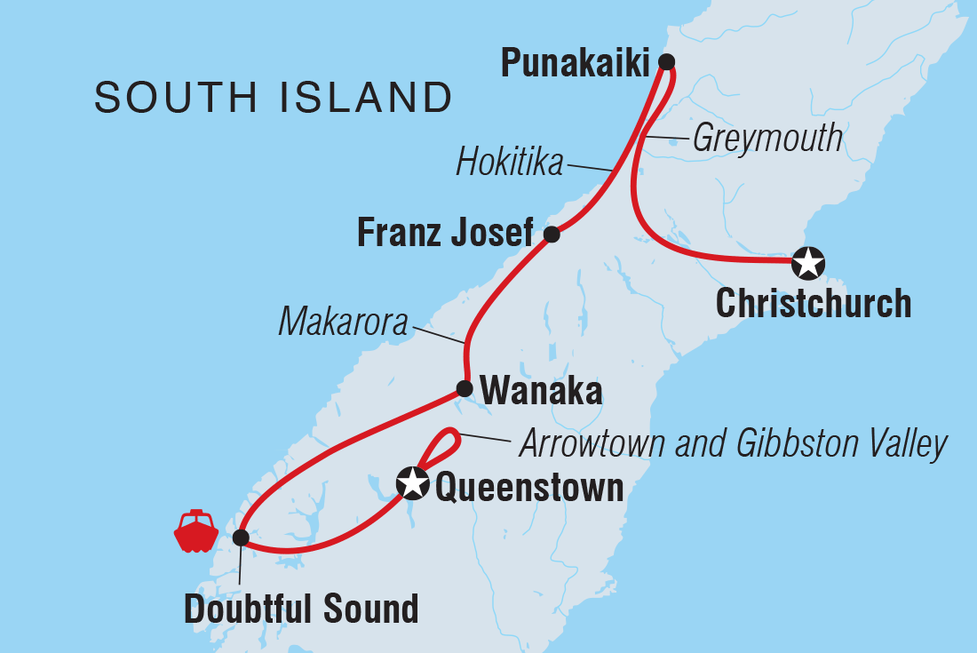 Premium New Zealand South Island Itinerary Map