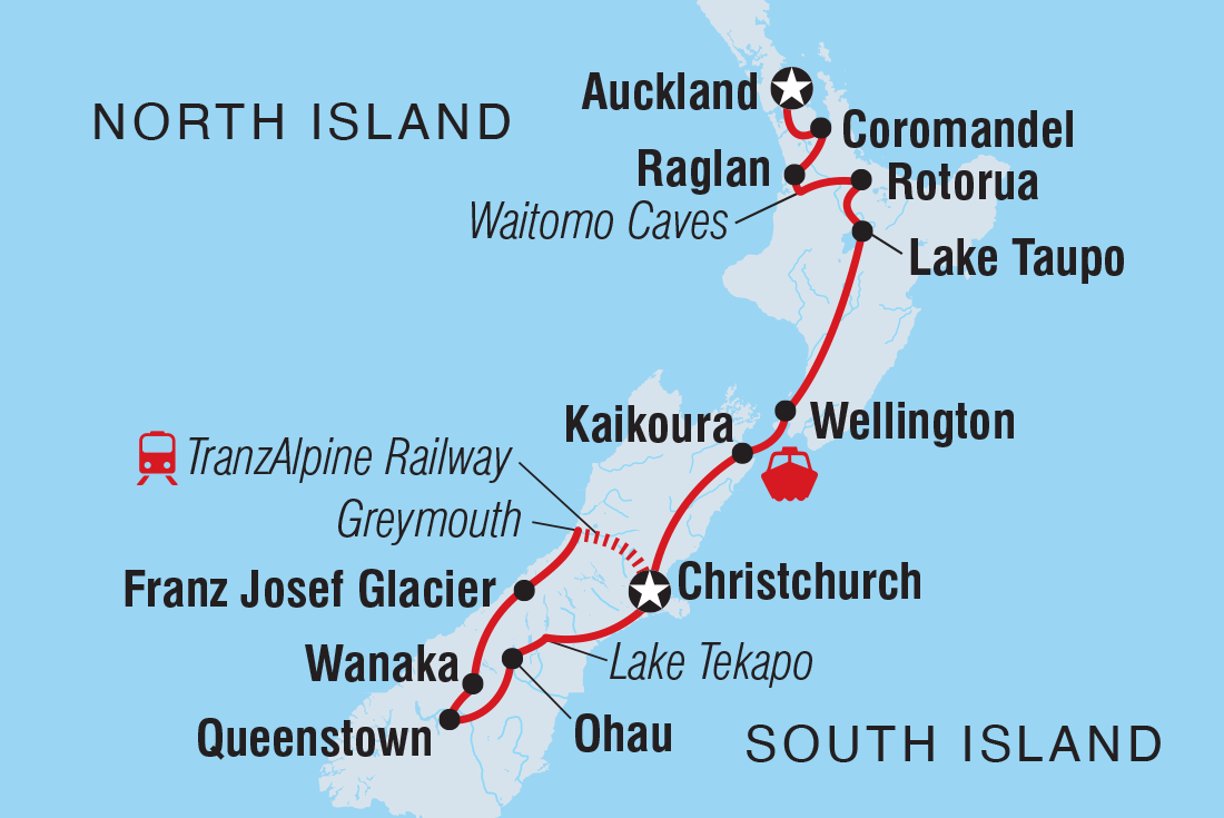 New Zealand Uncovered (Southbound) Itinerary Map