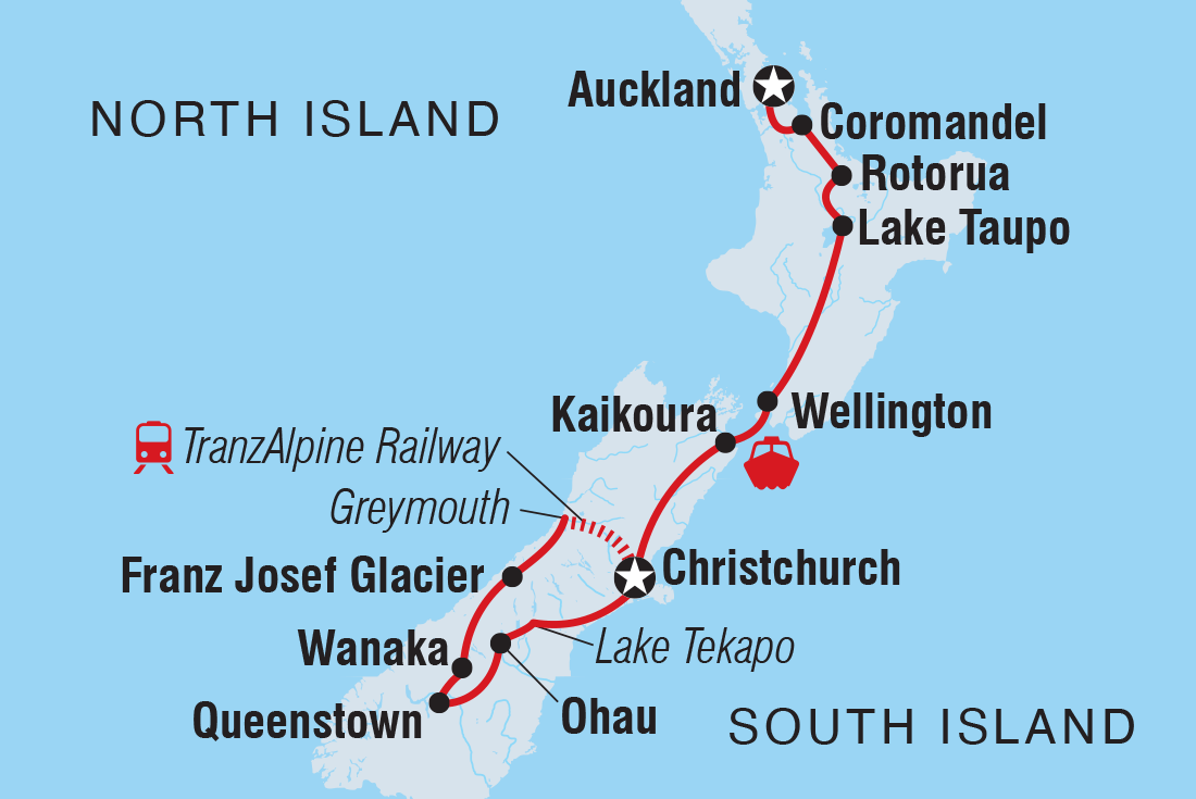 New Zealand Uncovered (Southbound) Itinerary Map