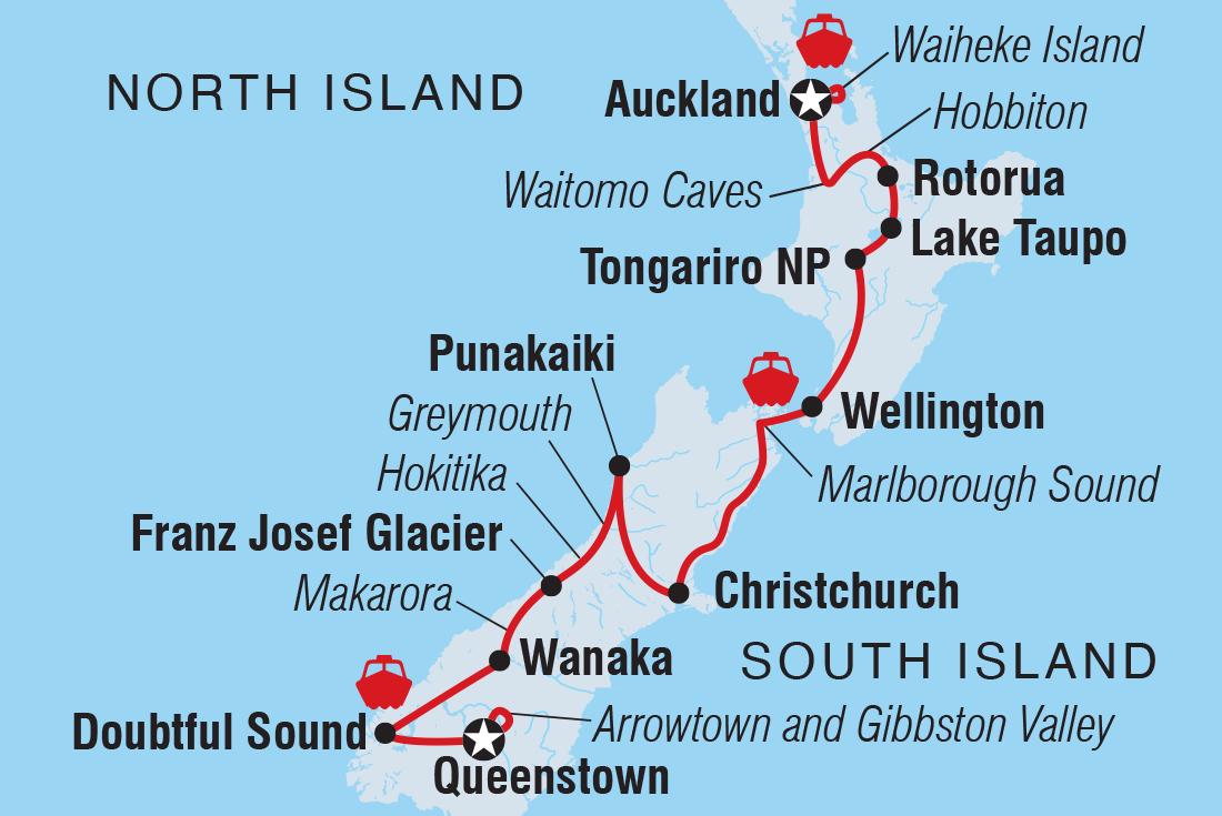 Premium New Zealand Encompassed Itinerary Map