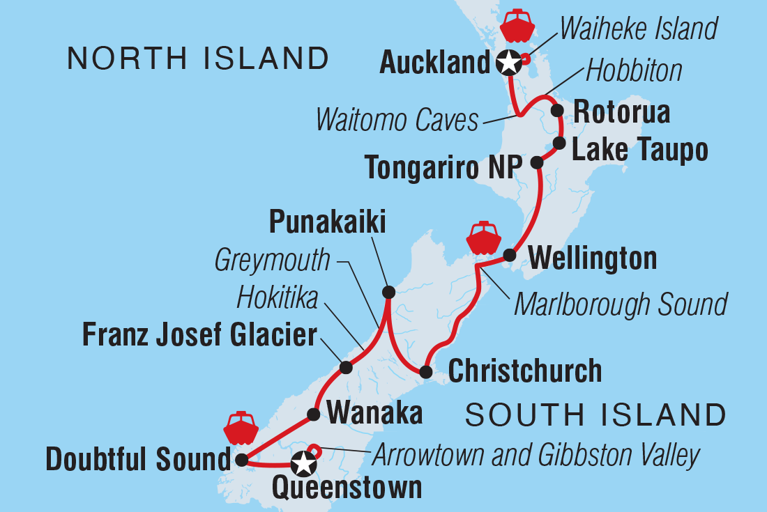 Premium New Zealand Encompassed Itinerary Map