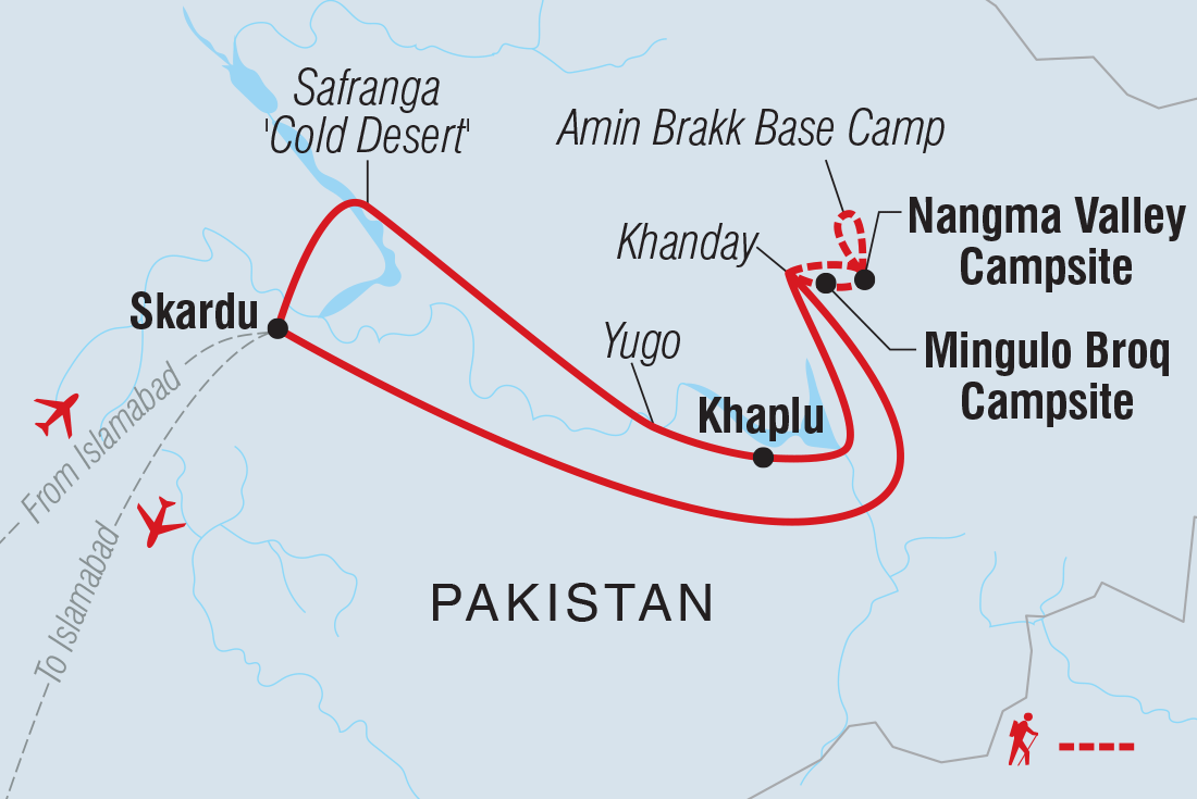 Trek Pakistan's Nangma Valley and Karakoram Mountains Itinerary Map