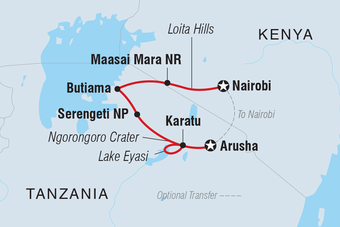 East Africa Family Safari Comfort Itinerary Map