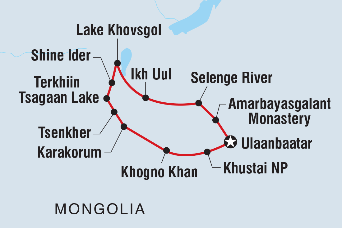 Wild Mongolia Itinerary Map