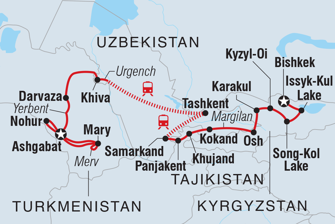 Bishkek to Ashgabat Itinerary Map