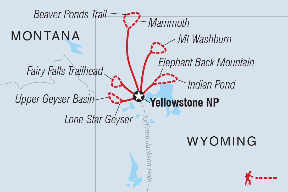 Hiking and Camping in Yellowstone Itinerary Map