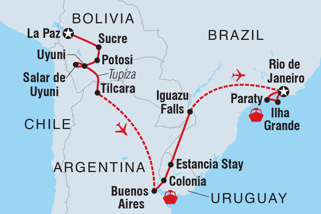 Explore Bolivia to Brazil Itinerary Map