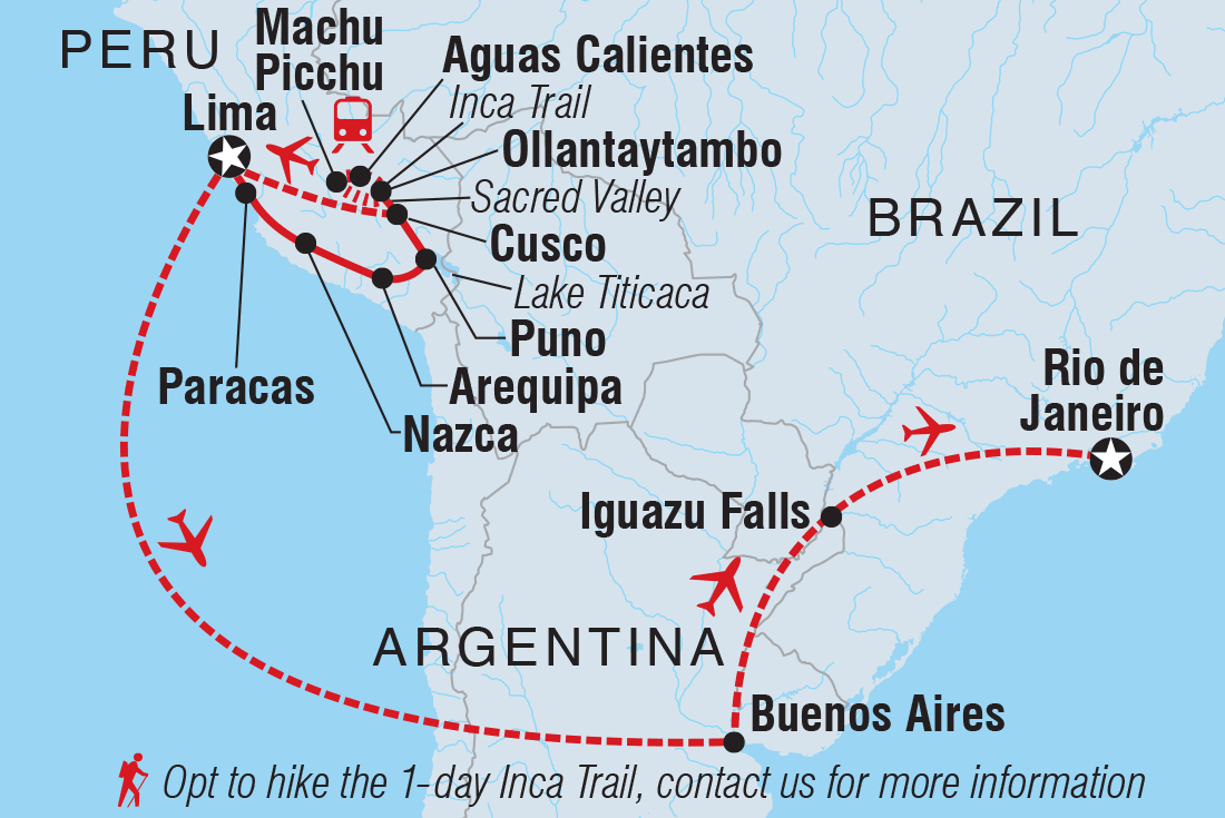 Best of Peru, Argentina & Brazil Itinerary Map