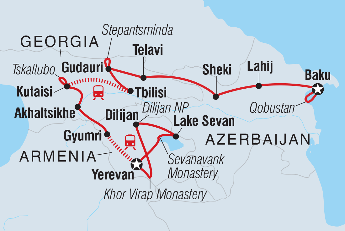Azerbaijan, Georgia & Armenia Adventure Itinerary Map