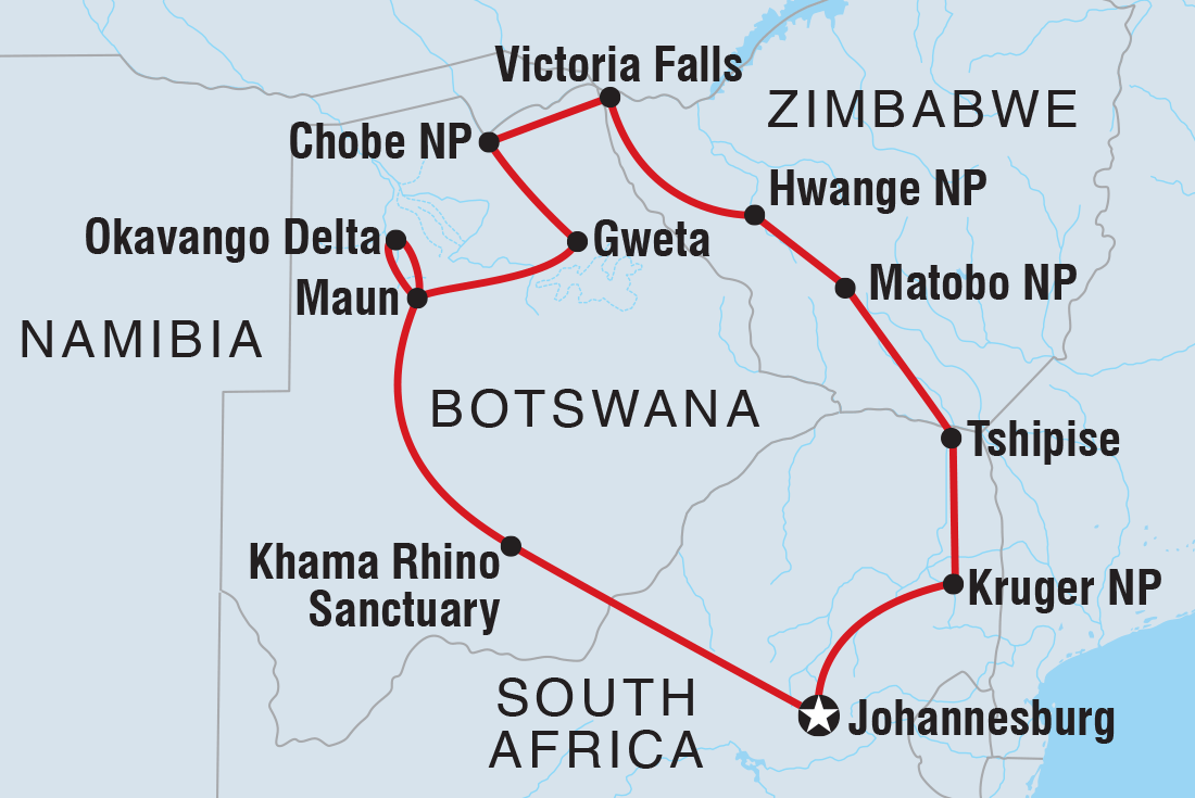 Real Southern Africa Itinerary Map