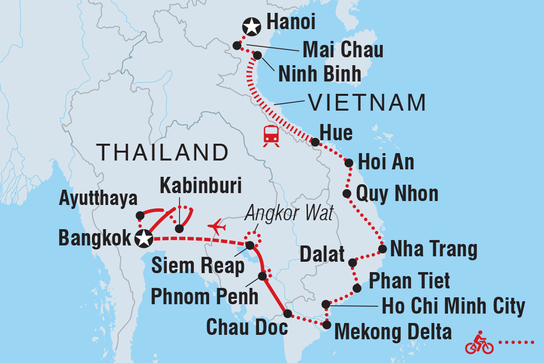 Cycle South East Asia route map