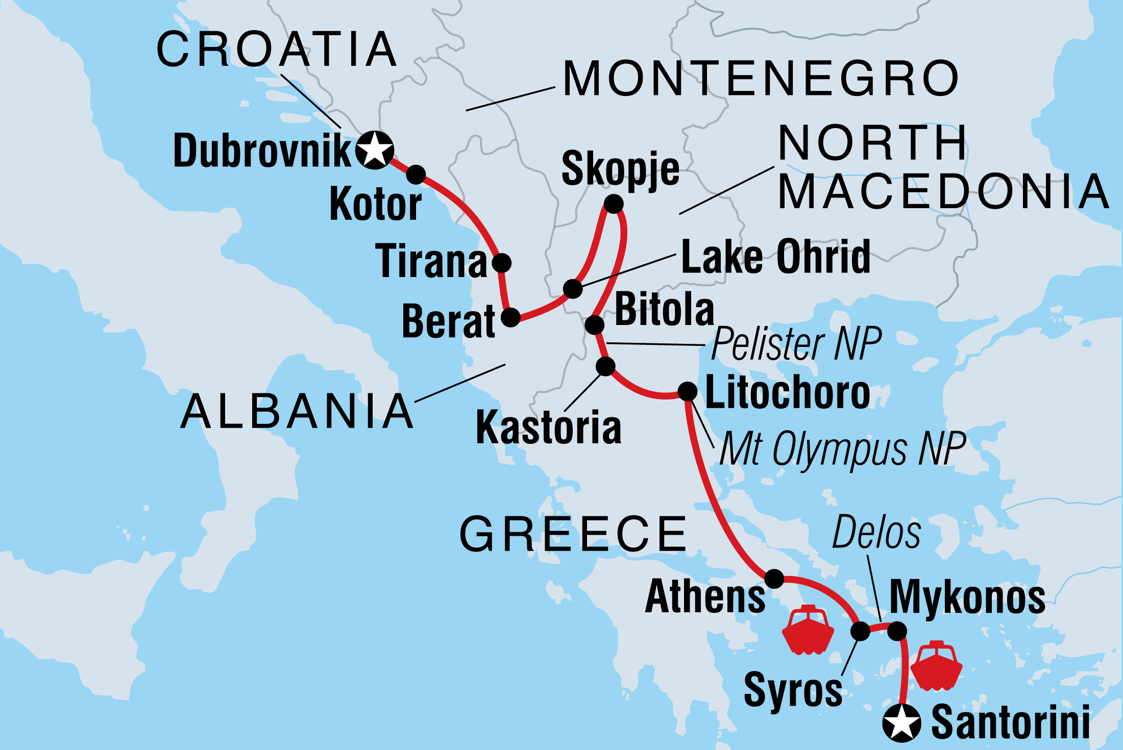 Dubrovnik to Santorini Itinerary Map