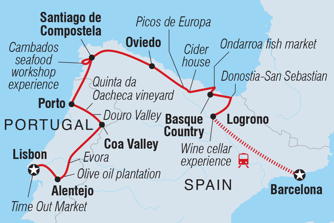 Spain & Portugal Real Food Adventure Itinerary Map