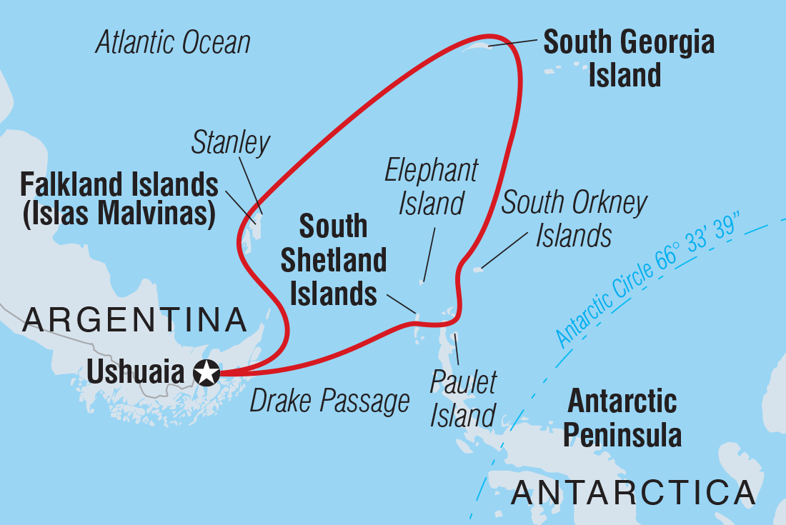 Falkland Islands, South Georgia & Antarctica (Ocean Victory) route map