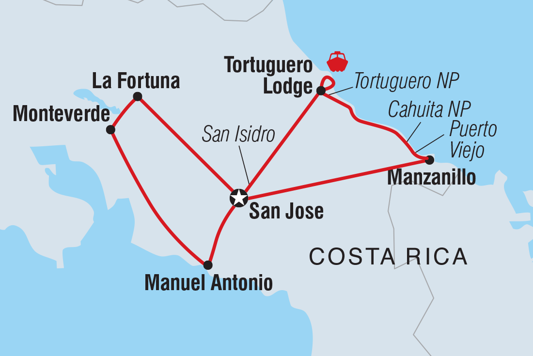 Premium Costa Rica in Depth route map