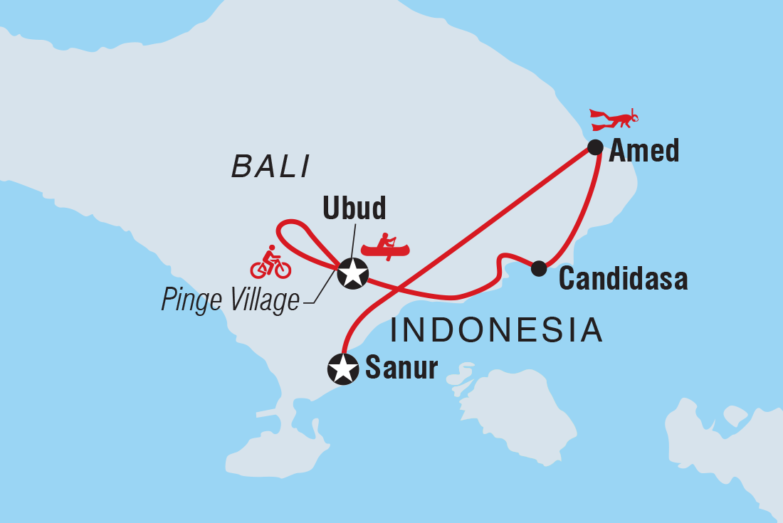 Bali Family Holiday with Teenagers Itinerary Map