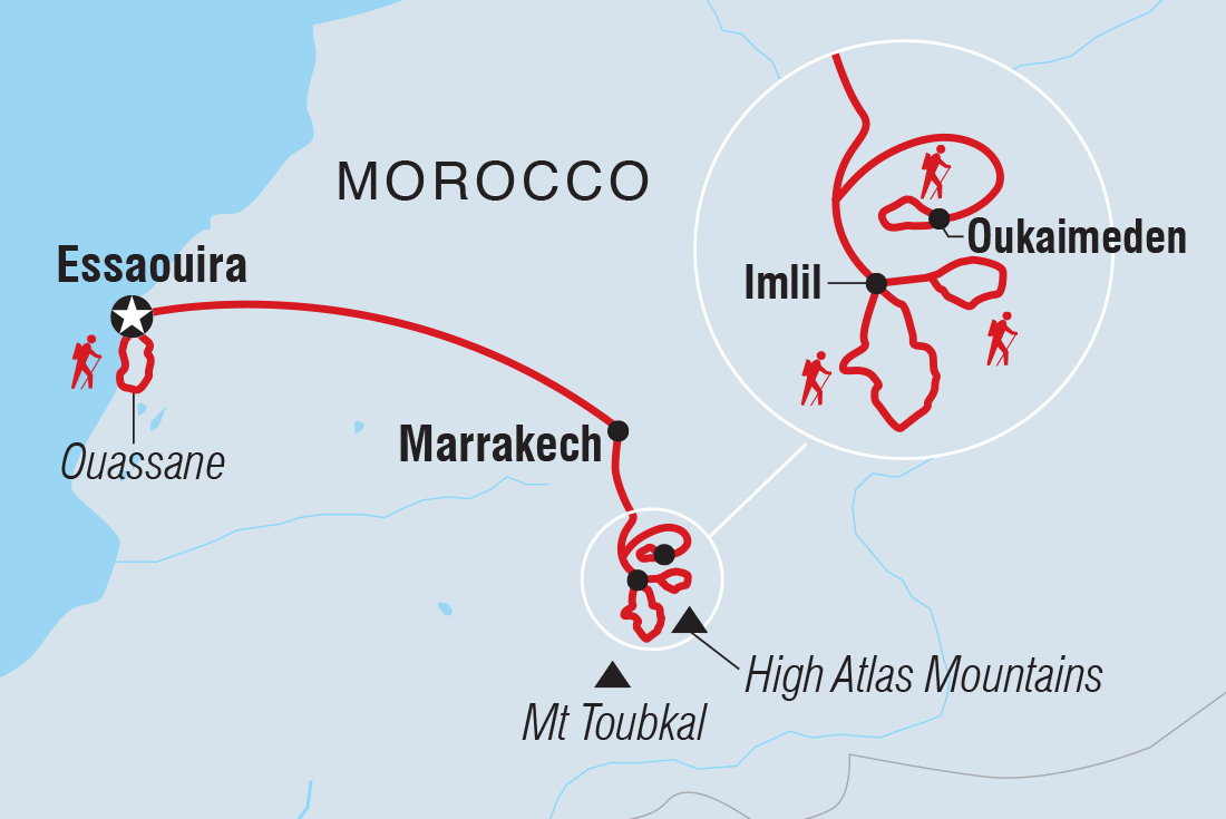 Premium Hiking and Trekking in Morocco route map