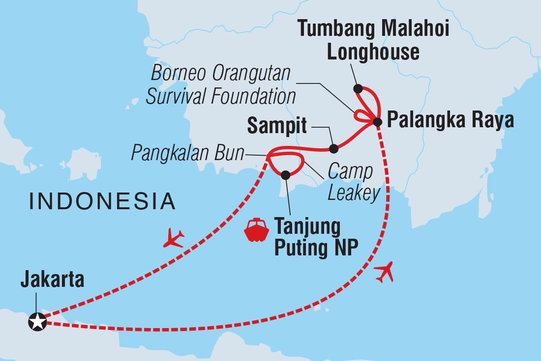 Indonesia Expedition: Orangutans of Kalimantan Itinerary Map