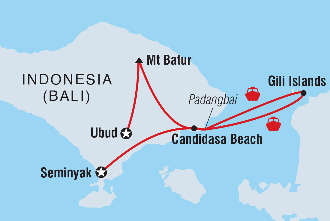 18 to 35s Essential Bali & Gili Islands route map