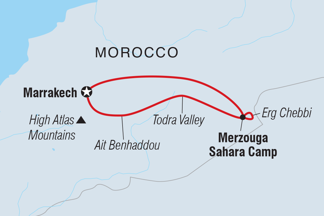 Morocco Short Break: Marrakech to the Sahara route map