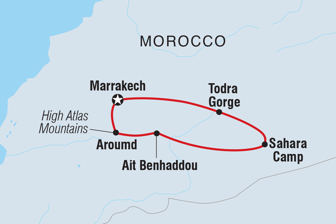 18 to 35s One Week in Morocco: Sahara and Todra Gorge route map