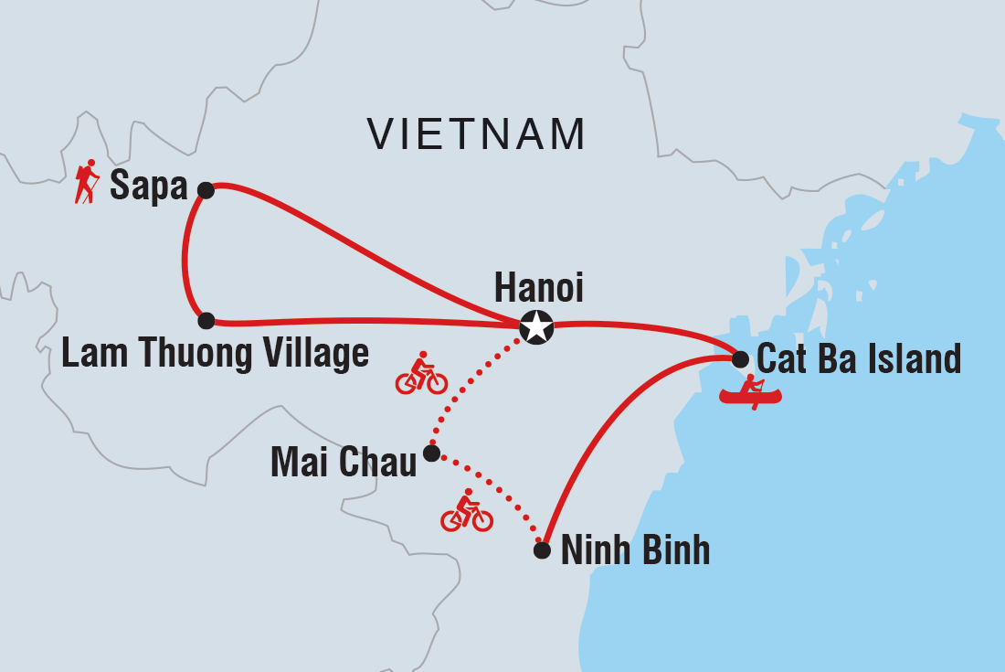 Vietnam: Hike, Bike & Kayak Itinerary Map