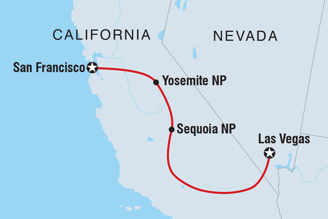 Best of California's National Parks Itinerary Map
