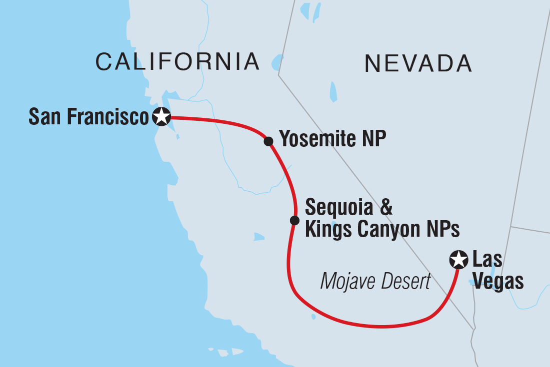 Best of California's National Parks Itinerary Map