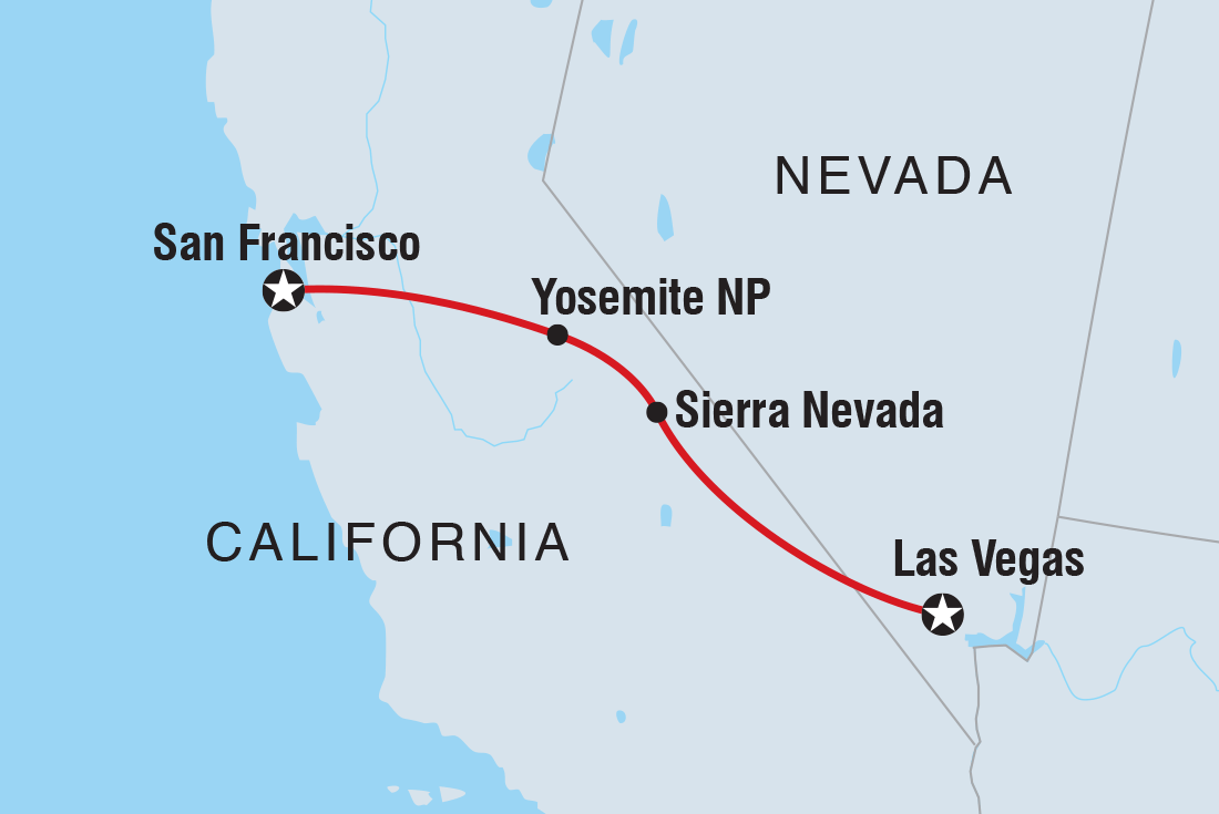 18 to 35s One Week from San Francisco to Vegas Itinerary Map