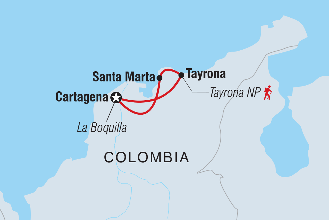 Coastal Colombia Itinerary Map