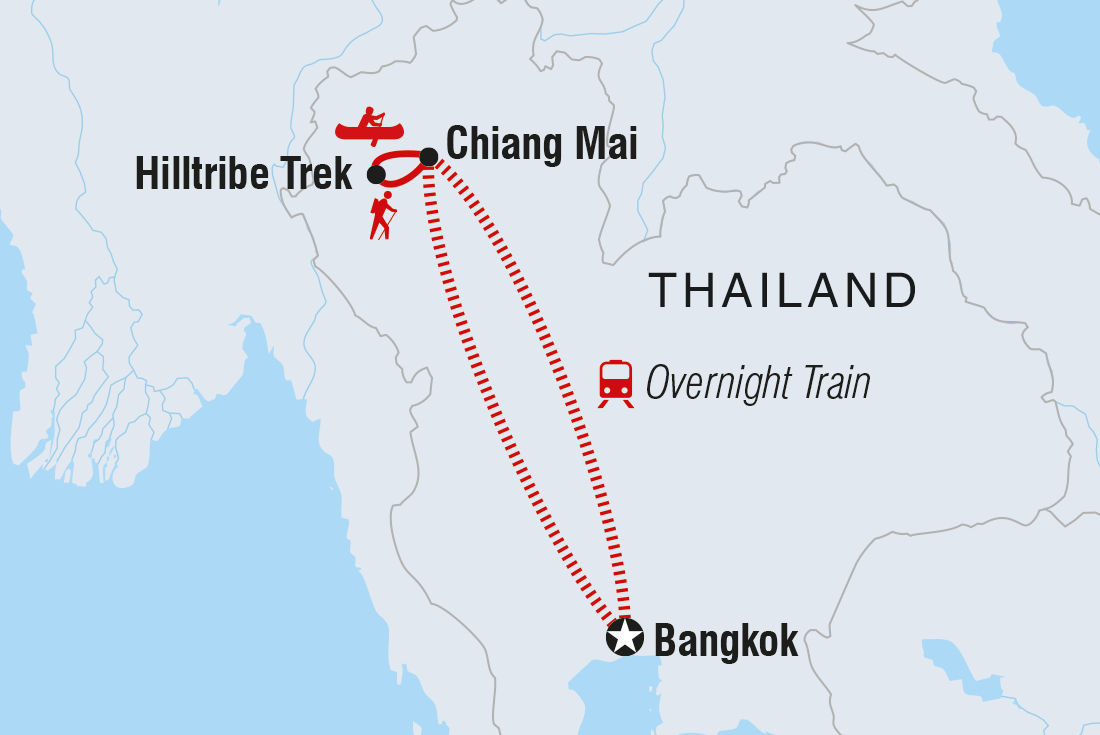 18 to 35s One Week in Thailand: Kayaking and Hilltribes Itinerary Map