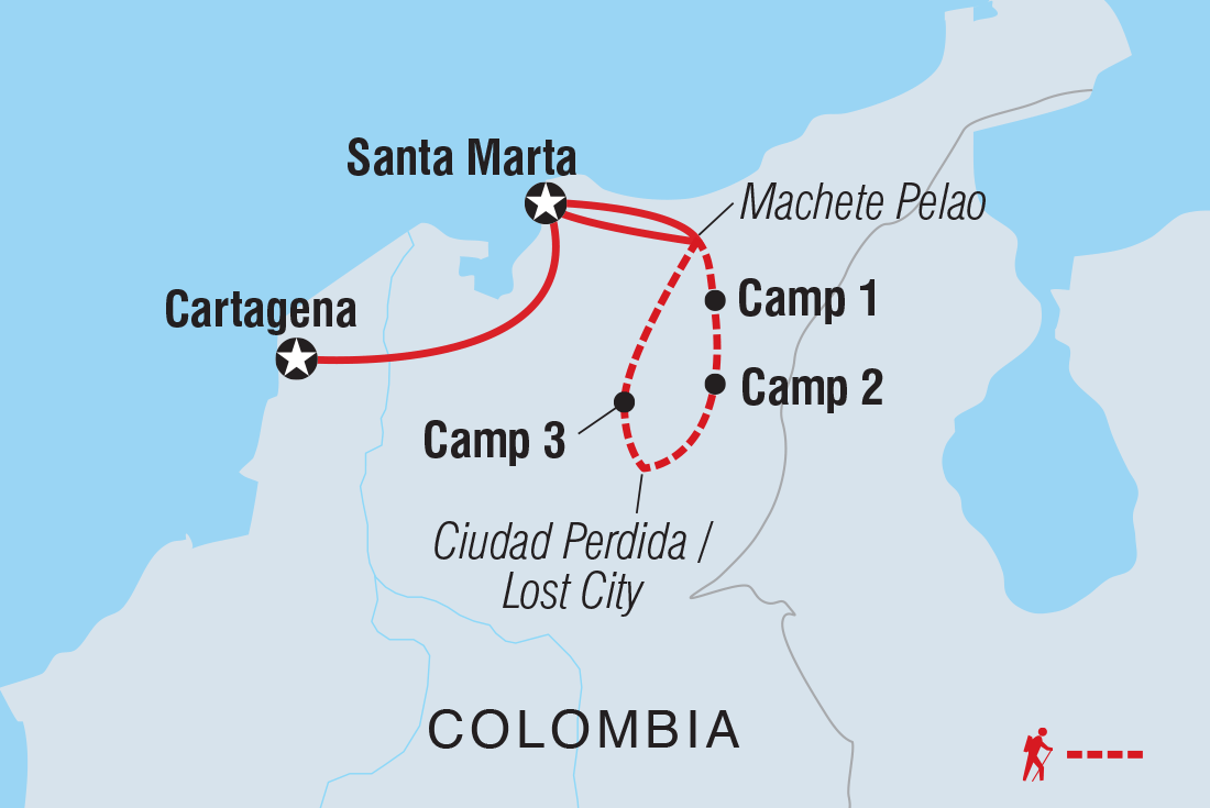 Lost City Trekking in Colombia Itinerary Map